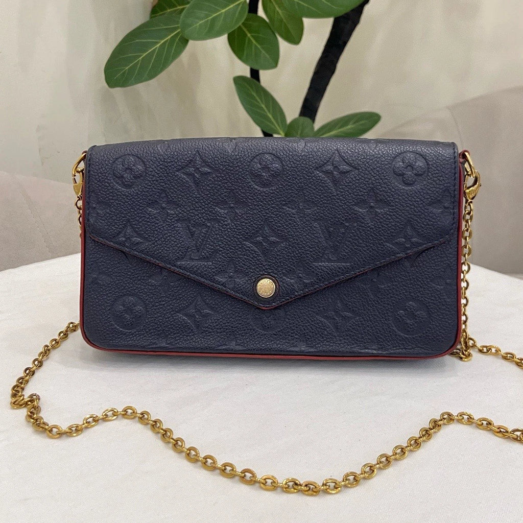 Louis Vuitton Felice Monogram Empreinte Chain Crossbody Blue Gold Women Classic