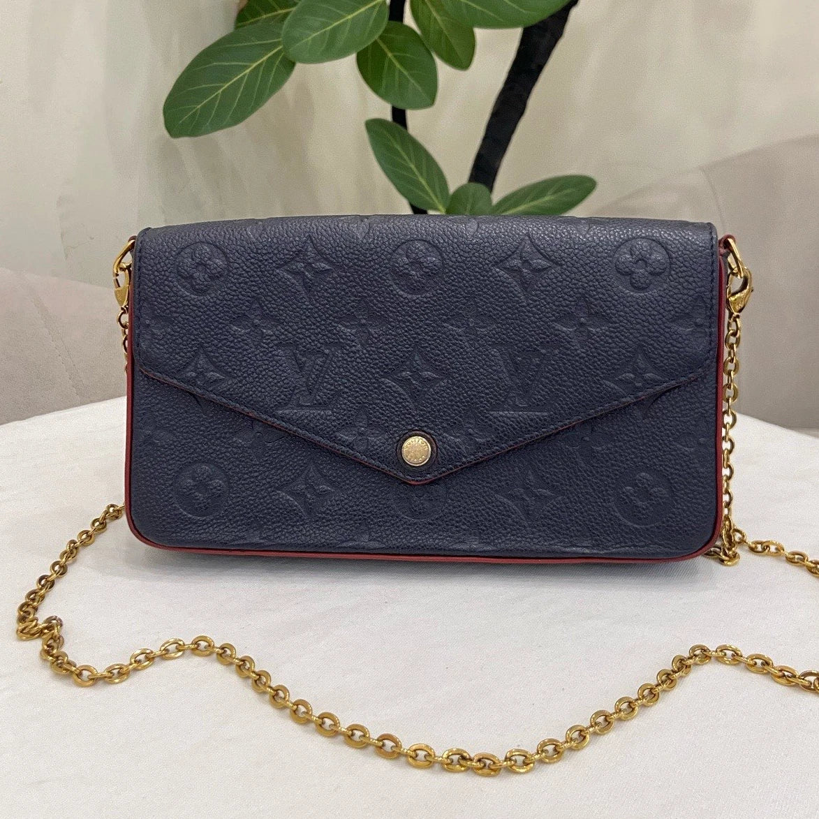 Louis Vuitton Felice Monogram Empreinte Chain Crossbody Blue Gold Women Classic