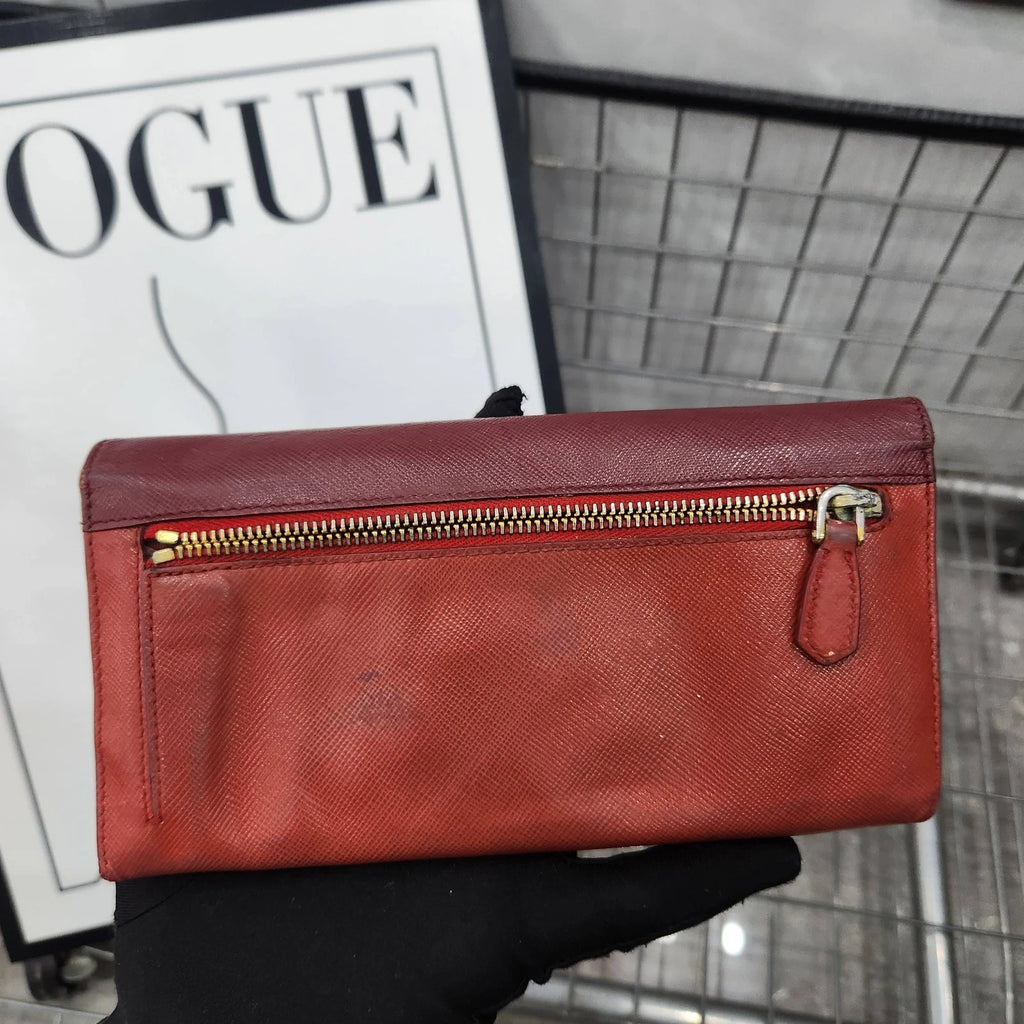 PRADA Women Red Long Wallet Clutch