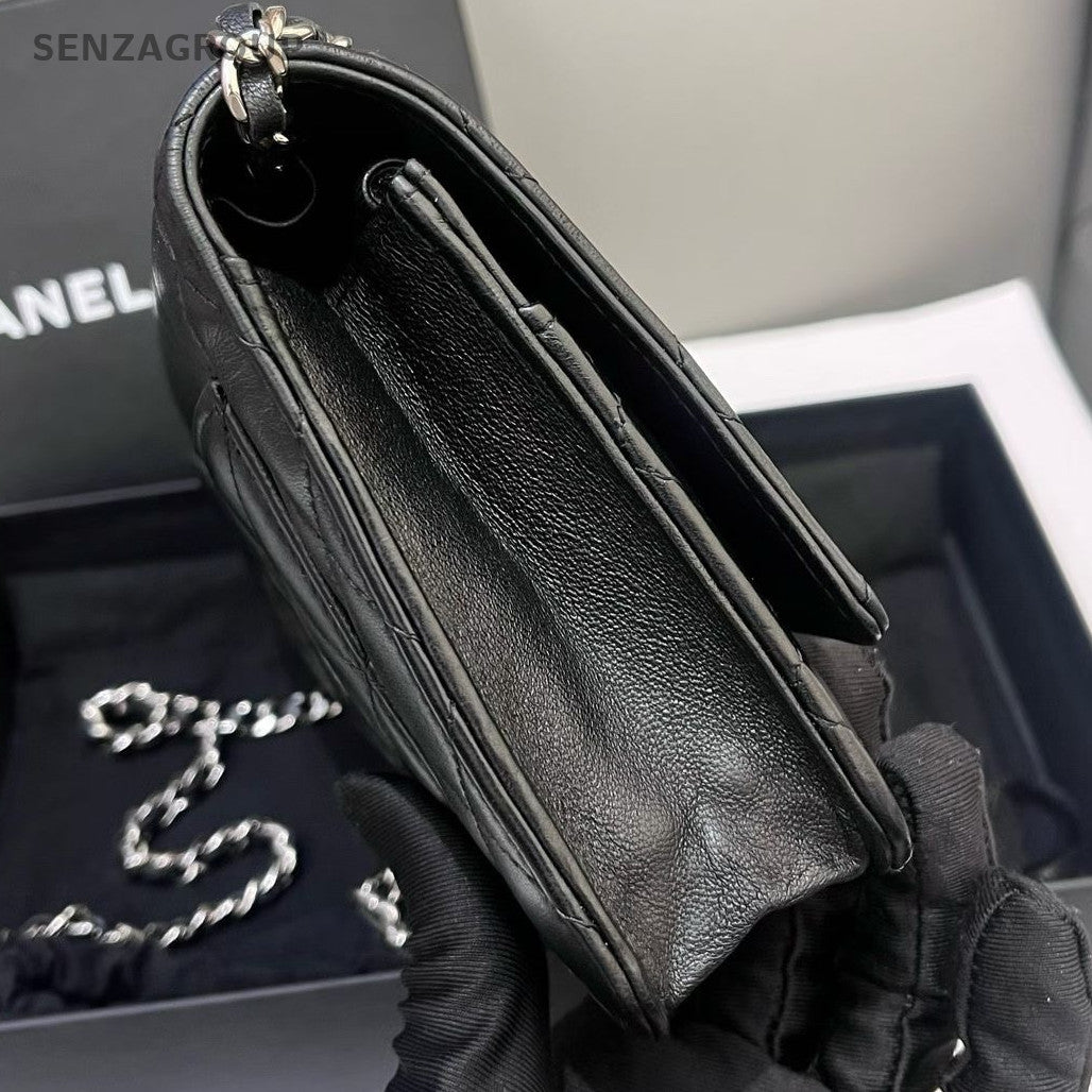 Chanel Black Lambskin WOC Quilted Chain Shoulder Crossbody Bag Classic