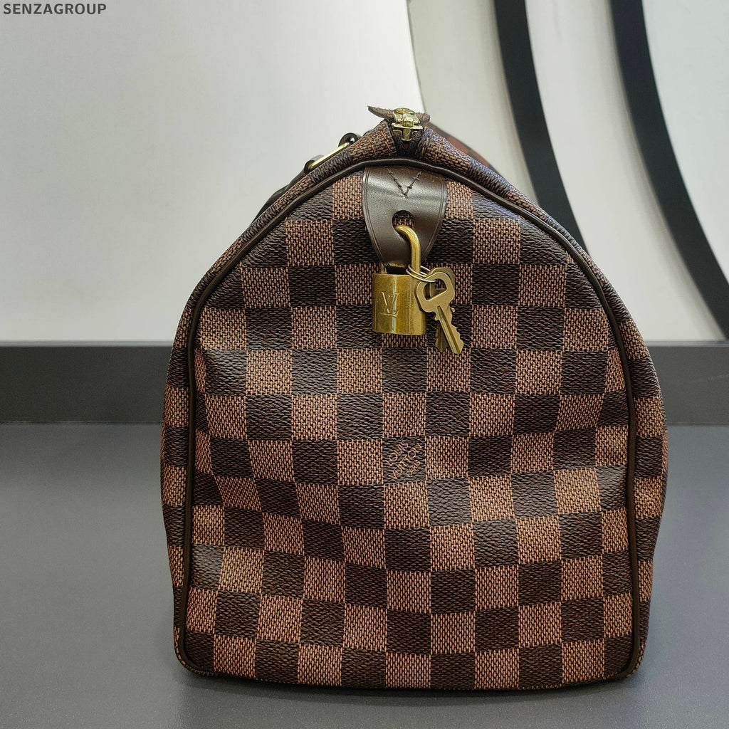 Louis Vuitton Speedy 30 Damier Ebene Shoulder Bag Brown Gold Hardware
