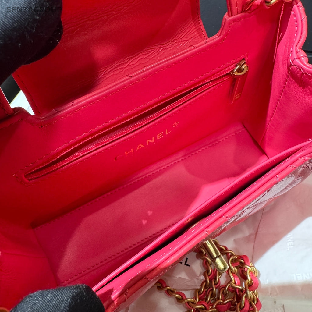 Chanel 24P Pink Calfskin Gold Hardware Small Handbag Chain Shoulder Bag