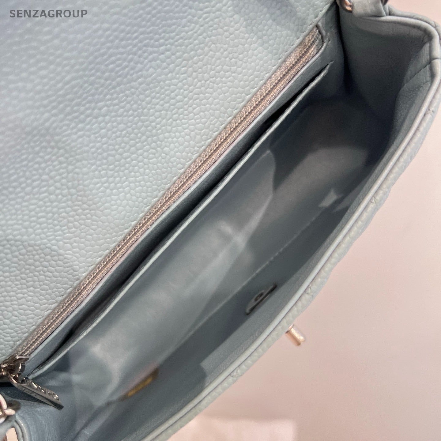 Chanel Classic Flap Mini Calfskin Chain Shoulder Bag Crossbody Blue Silver Women