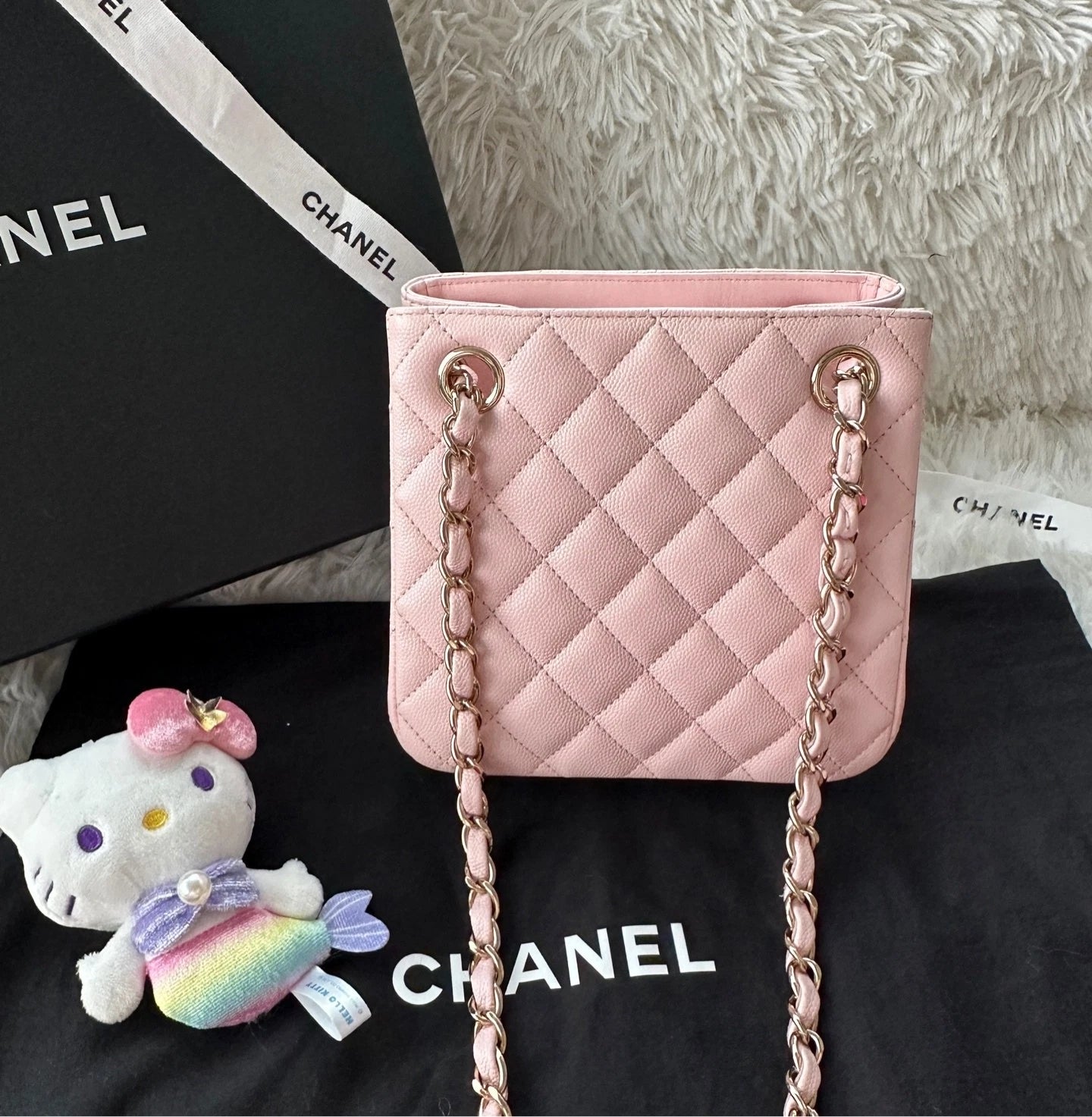 Chanel Light Pink Mini Tote Gold Hardware Leather Handbag For Women