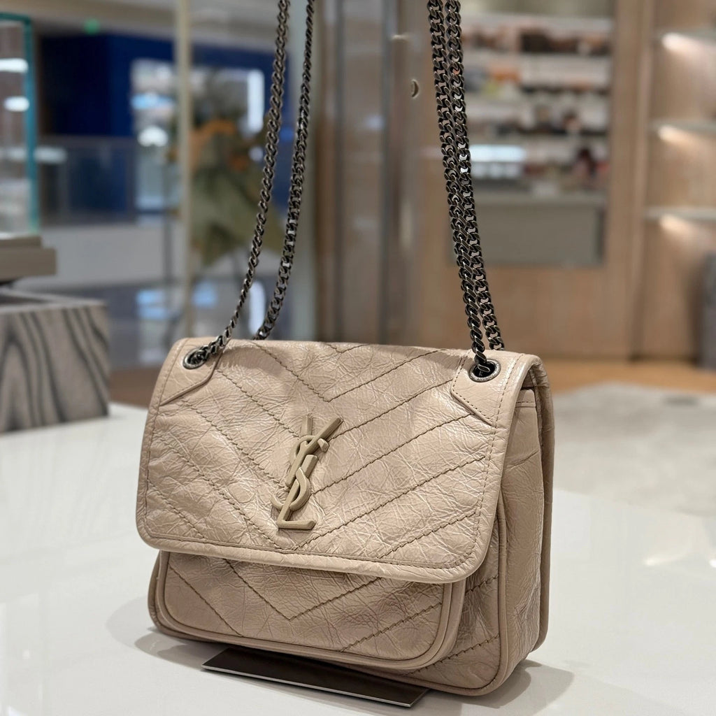Saint Laurent Niki Baby Small Beige Leather Shoulder Bag For Women