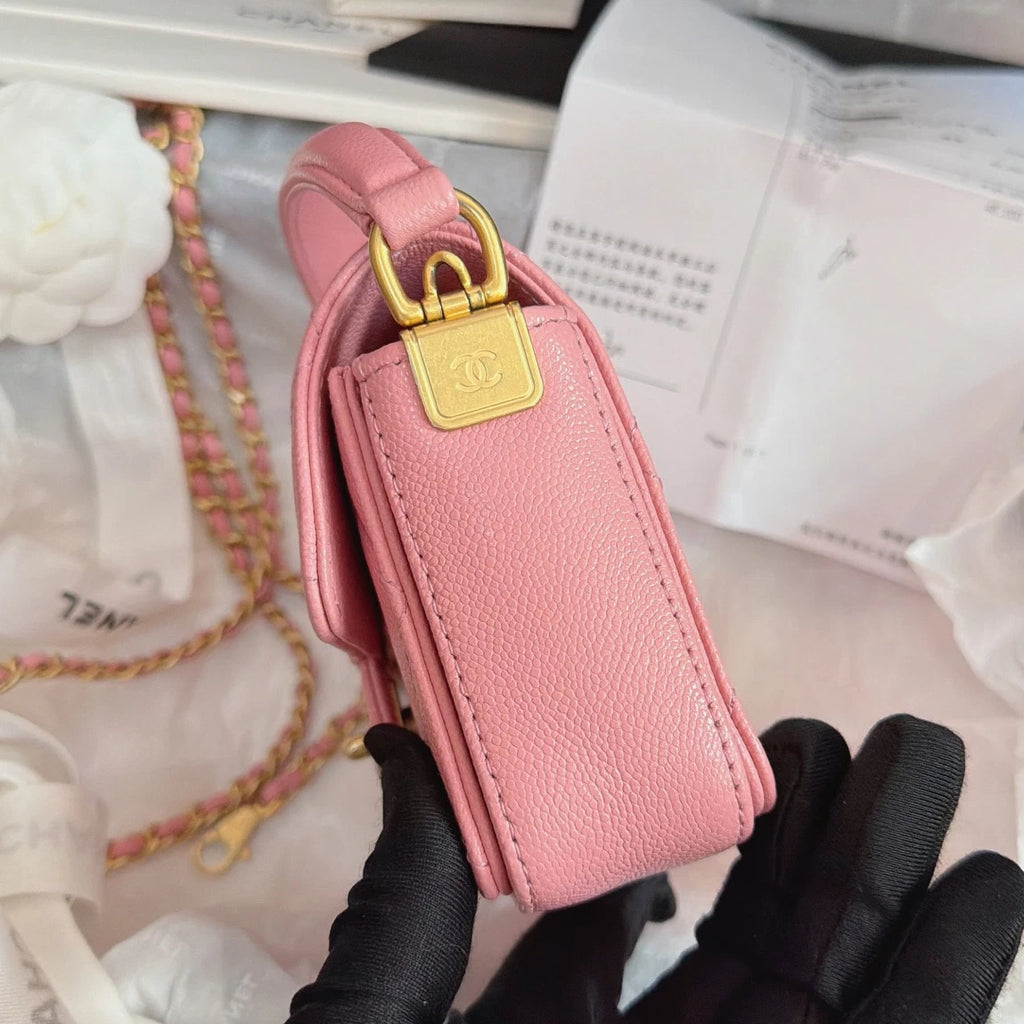 Chanel Classic Flap Chain Top Handle Crossbody Pink Gold Women Fashion Diamond
