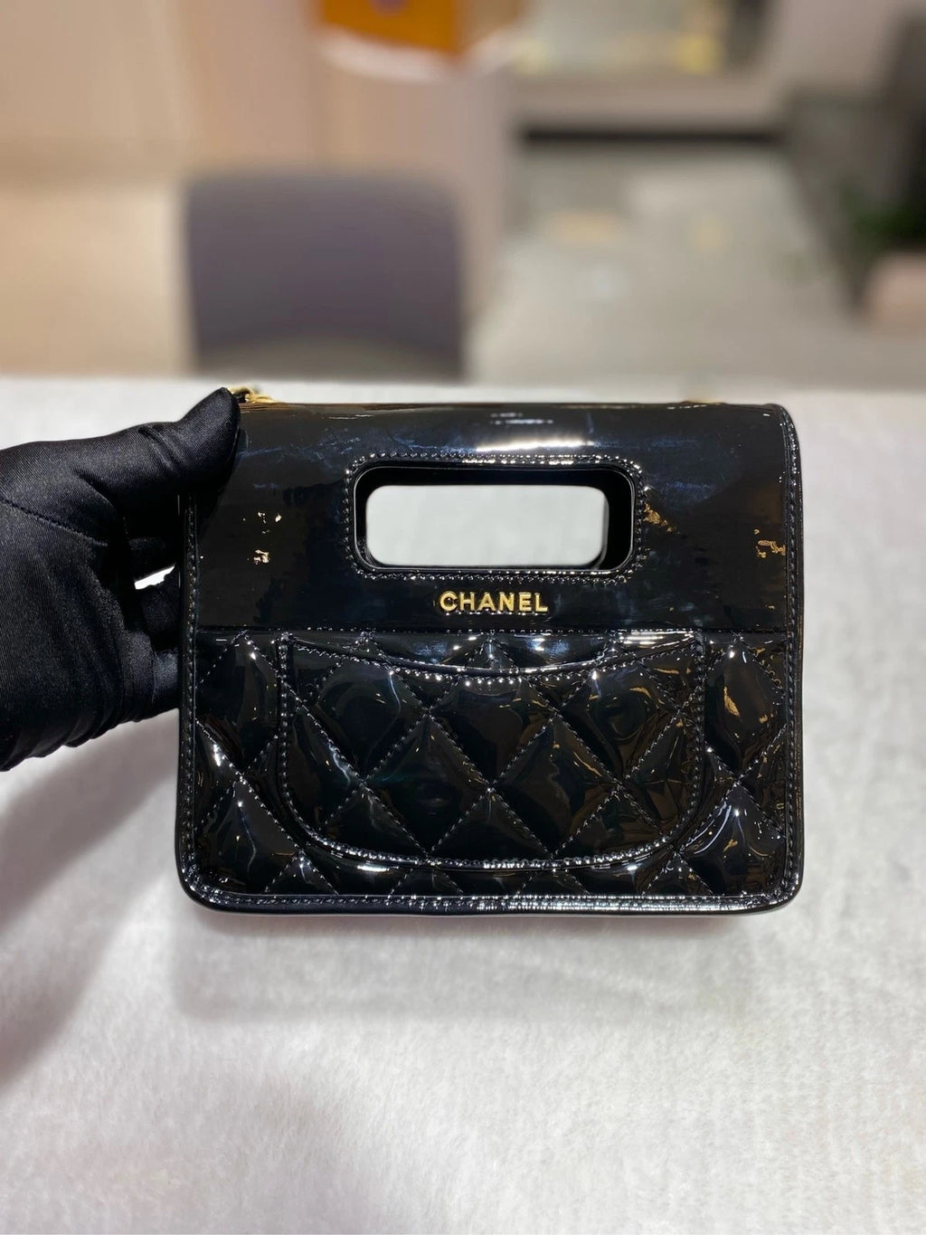 Chanel Patent Leather Square Handbag Shoulder Crossbody Bag Women