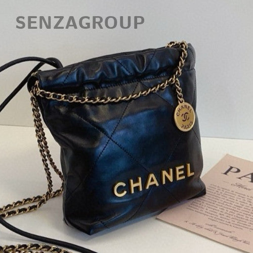 Chanel 22 Mini Chain Shoulder Bag Crossbody Black Gold Women Classic Designer