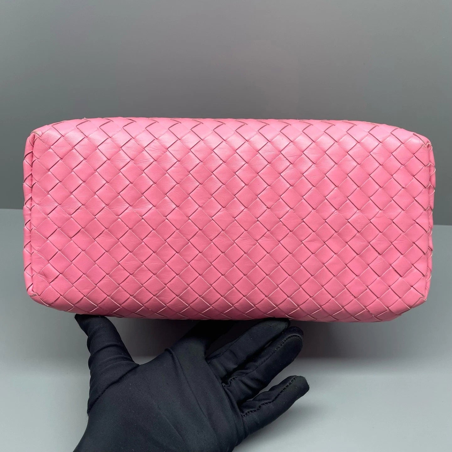 Bottega Veneta Intrecciato PM Top Handle Bag Crossbody Pink Silver Women