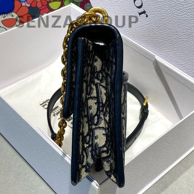 Dior 30 Montaigne Medium Chain Shoulder Bag Blue Gold