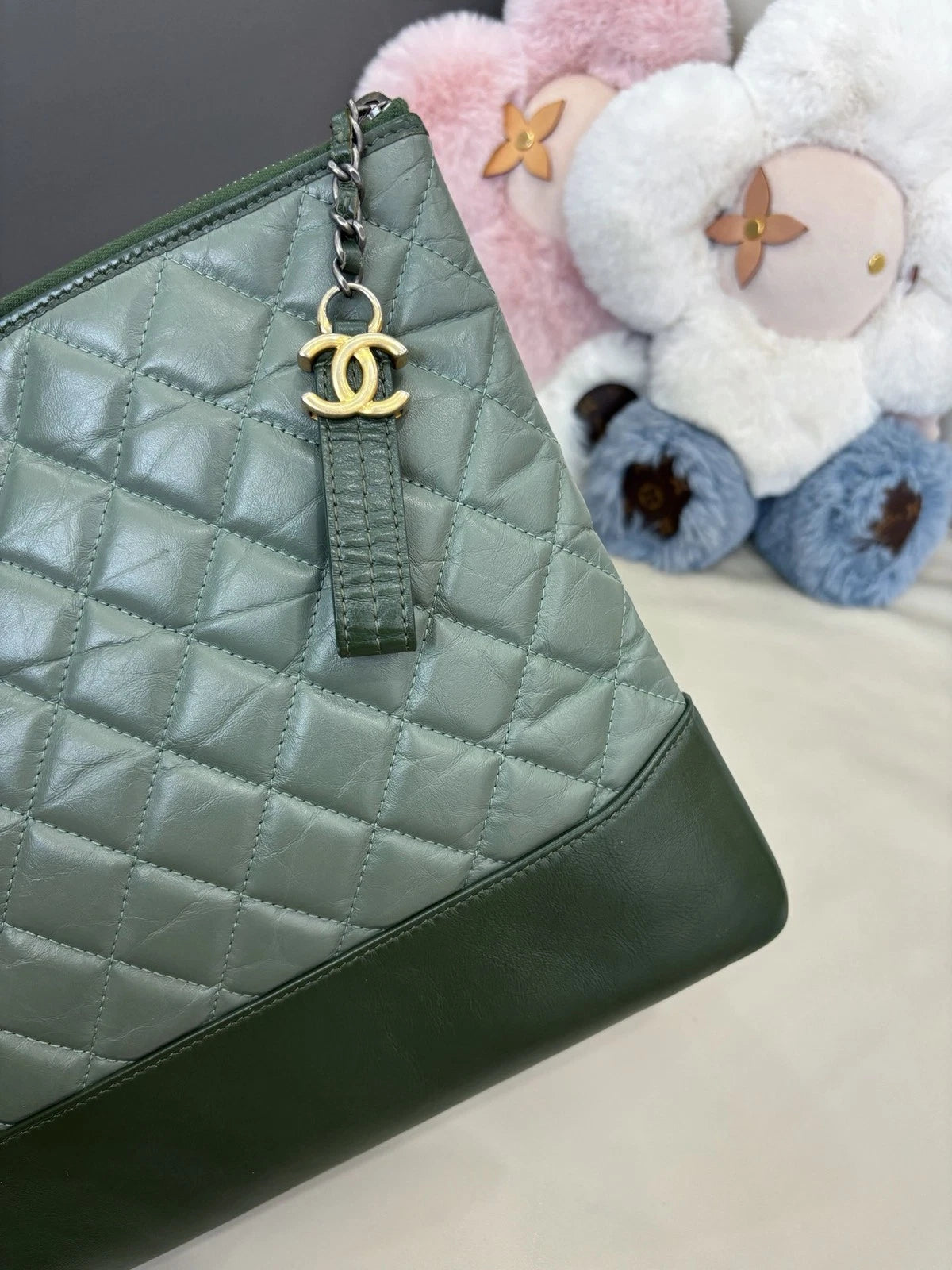 Chanel Cuba Diamond Clutch Green Gold Used Women Classic