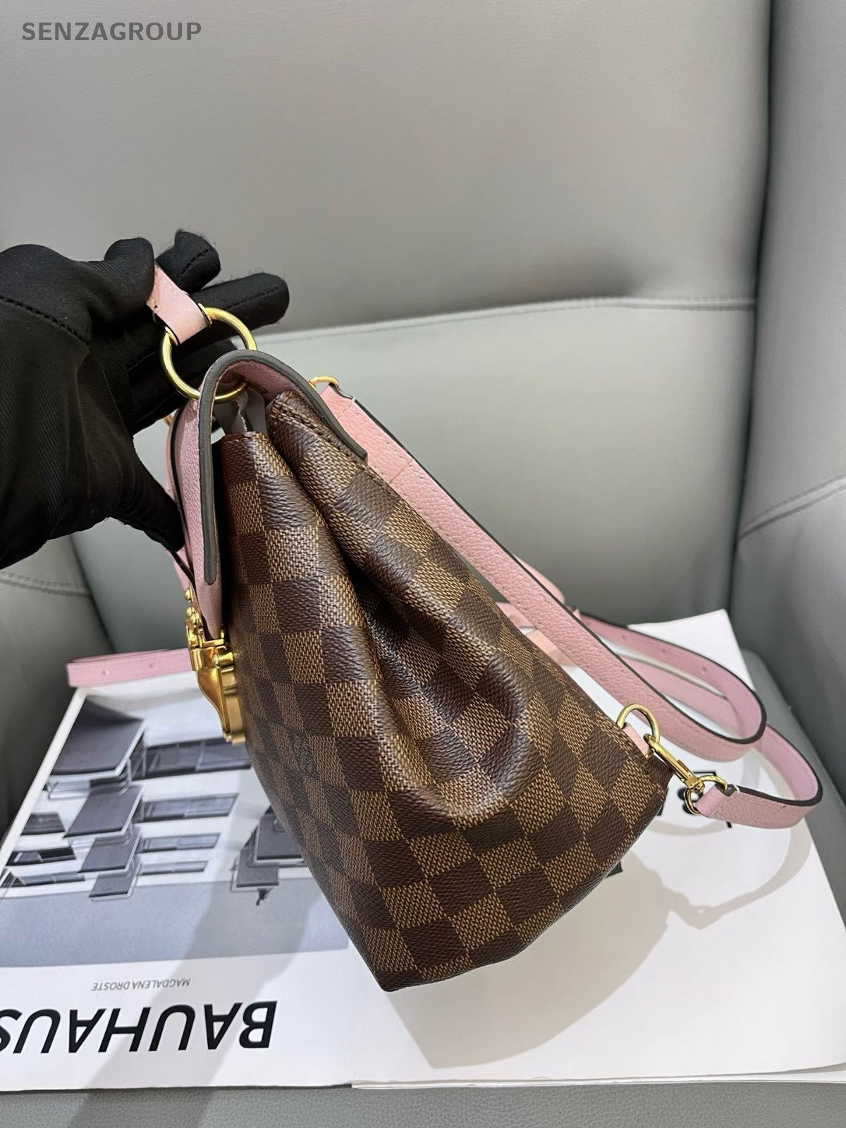 Louis Vuitton Clapton Backpack Damier Ebene Top Handle Brown Pink Women