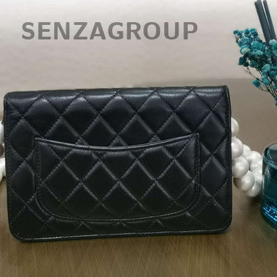 Chanel WOC Black Quilted Caviar Leather Pearl Chain Crossbody Bag