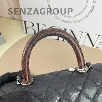 Chanel Coco Handle Small Dark Blue Silver Hardware Shoulder Bag Women