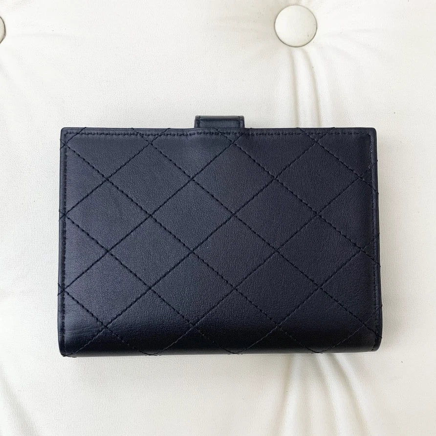 Chanel So Black Calfskin Diamond Airport Holder Black Unisex Classic S