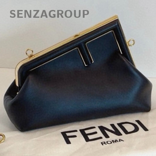 Fendi First Bag PM Black Gold Clutch Crossbody Women Classic Design Fashion