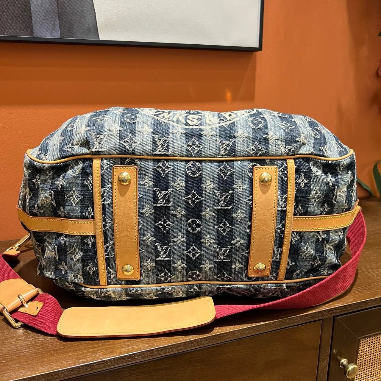Louis Vuitton Raye Denim Blue Handbag Crossbody Bag Gold Hardware