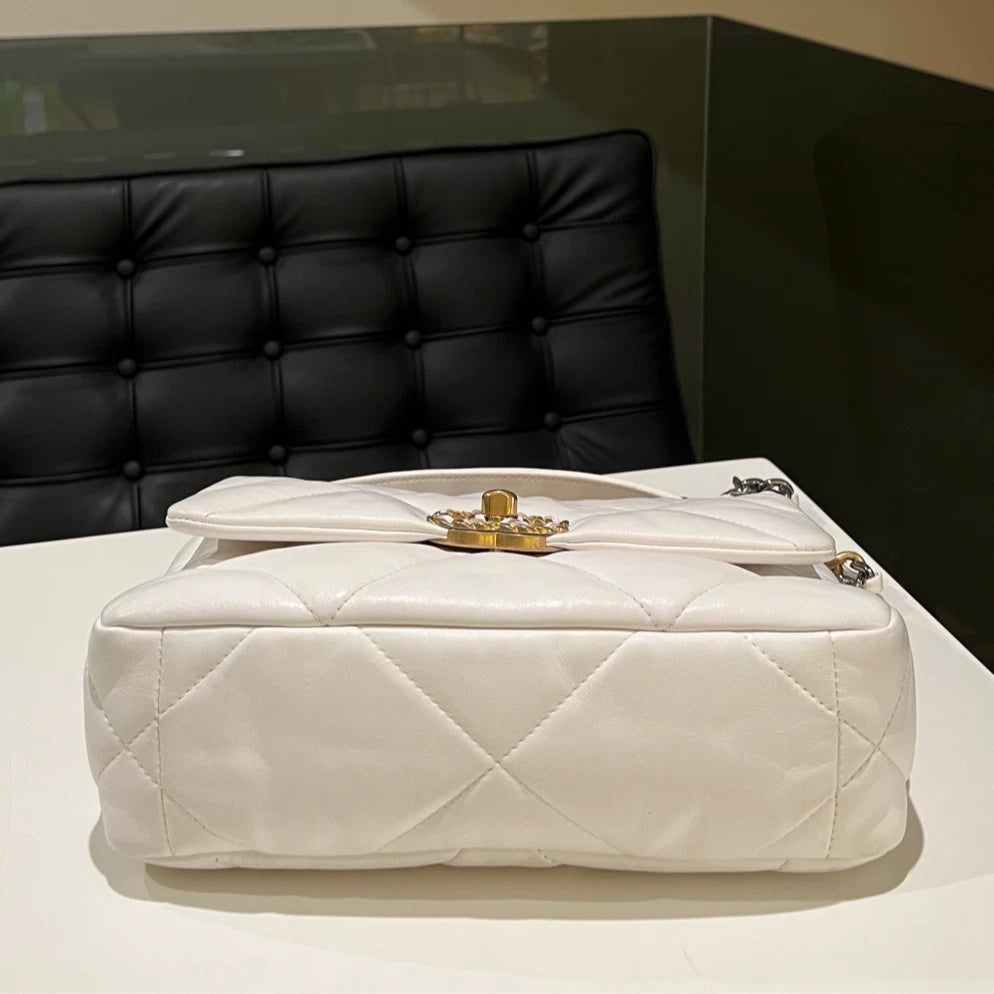 CHANEL 19 Flap Bag PM White Chain Shoulder Crossbody Bag Women Classic