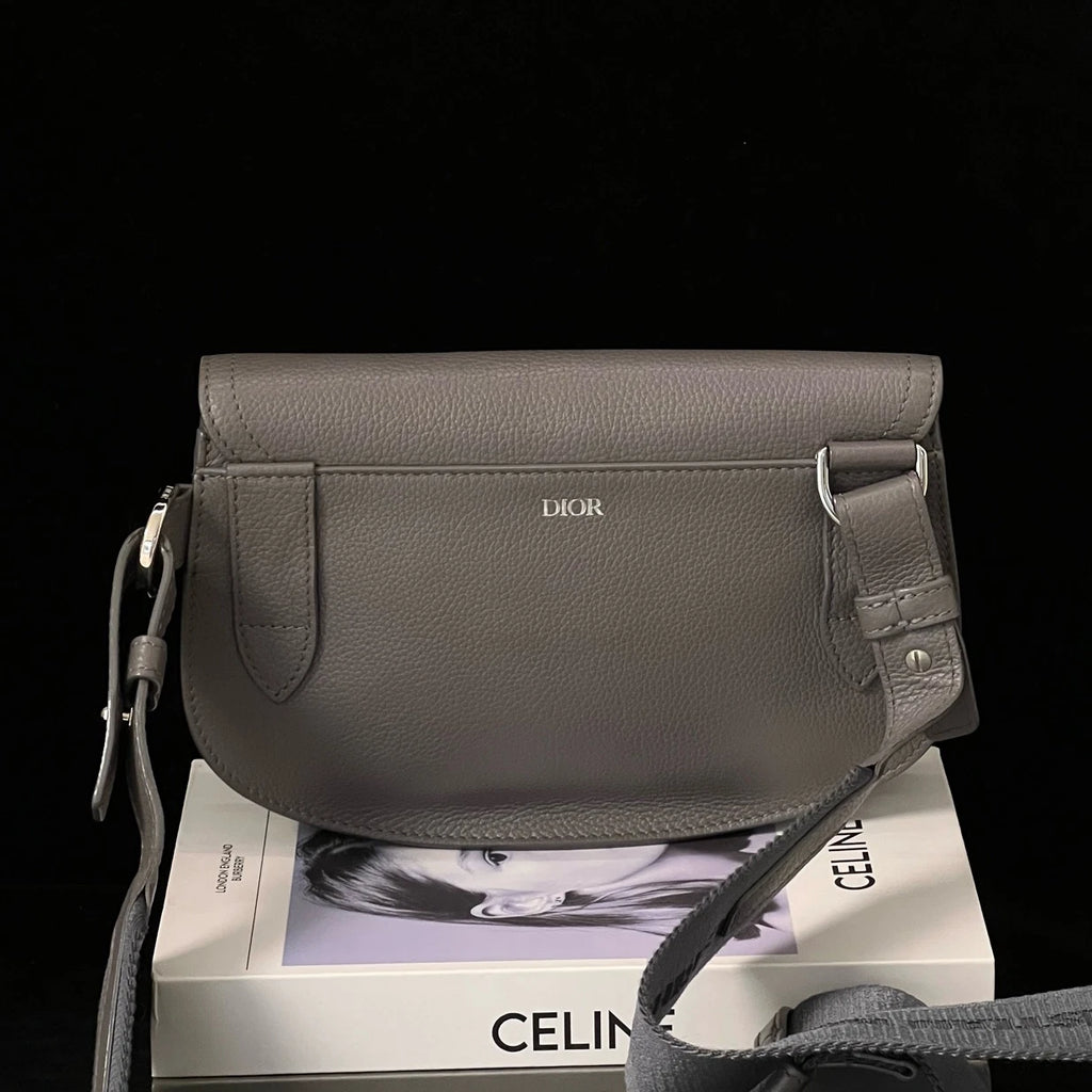 Christian Dior Saddle 2Way Shoulder Bag Crossbody Gray Silver Unisex Adults