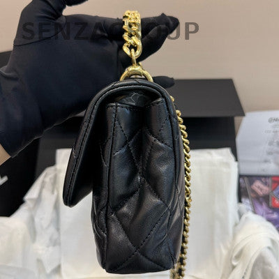 Chanel Classic Black Gold Quilted Chain Shoulder Crossbody Handbag