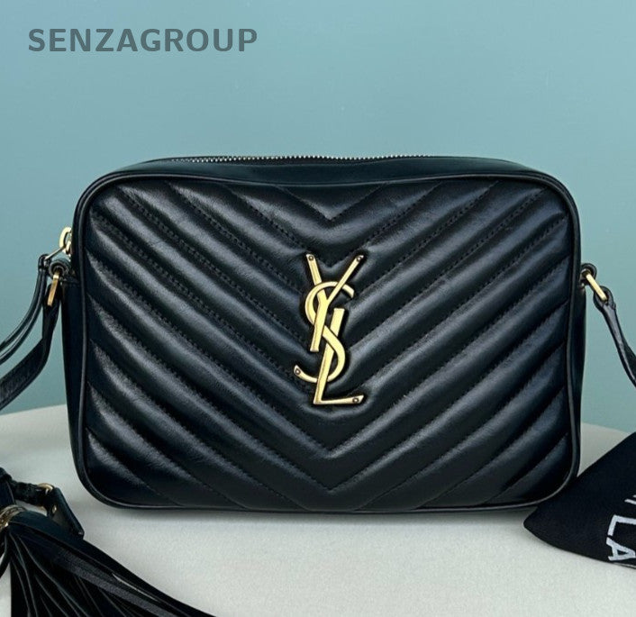 Saint Laurent Calfskin MM Camera Shoulder Bag Crossbody Black Gold Women Classic