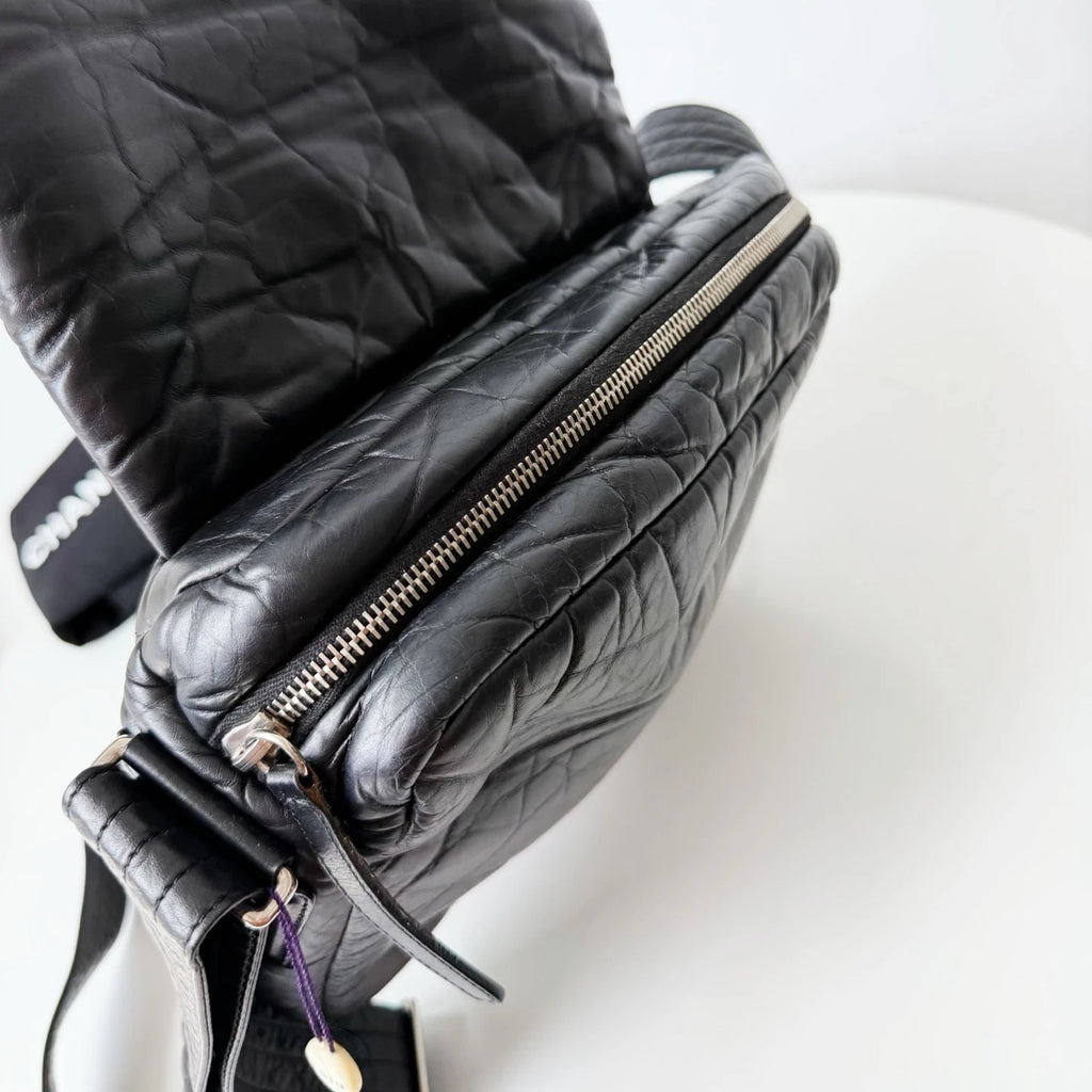 Chanel Coco Lambskin Black Silver Hardware Diamond Messenger Bag Crossbody