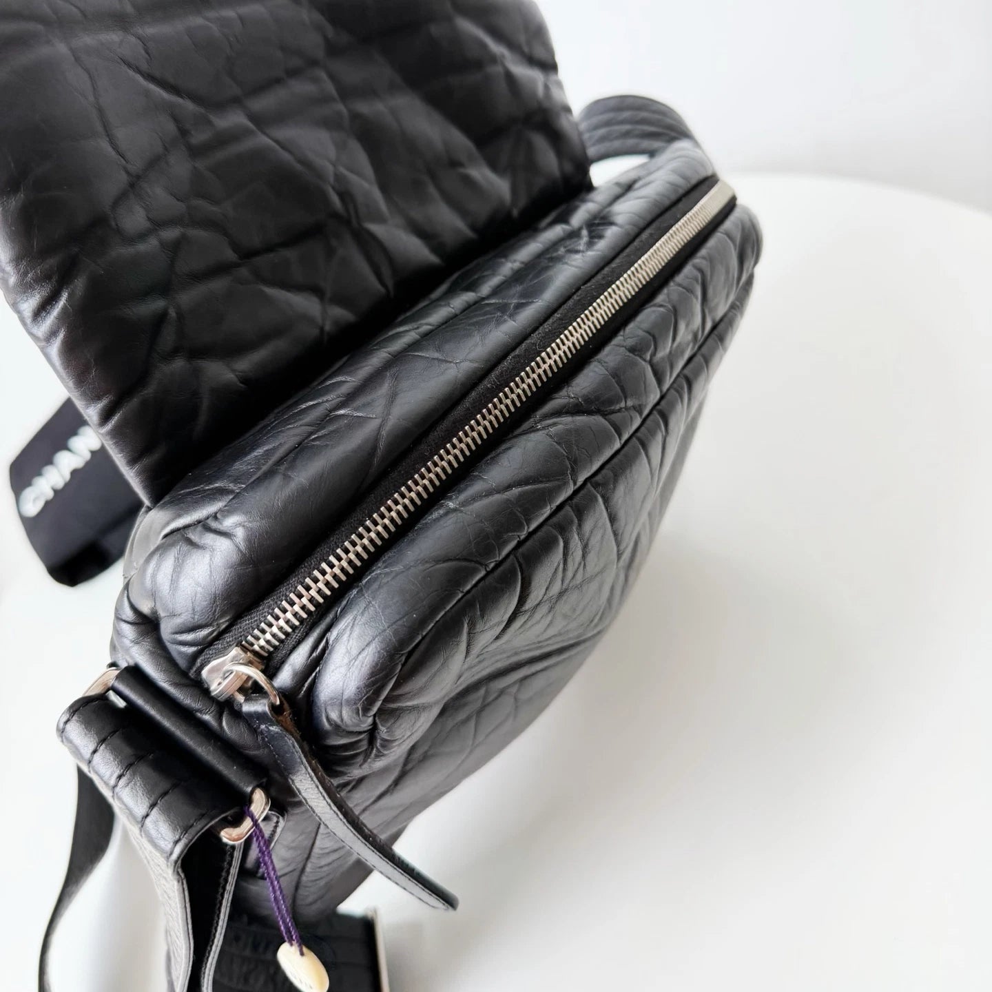 Chanel Coco Lambskin Black Silver Hardware Diamond Messenger Bag Crossbody
