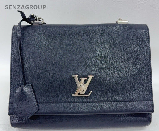 Louis Vuitton lock me MM All-Leather Shoulder Crossbody Bag Women Black
