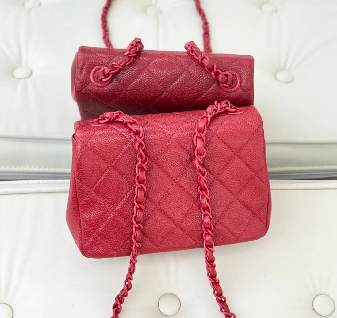 Chanel Classic Flap Mini Square Calfskin Shoulder Bag Red Hardware Women S