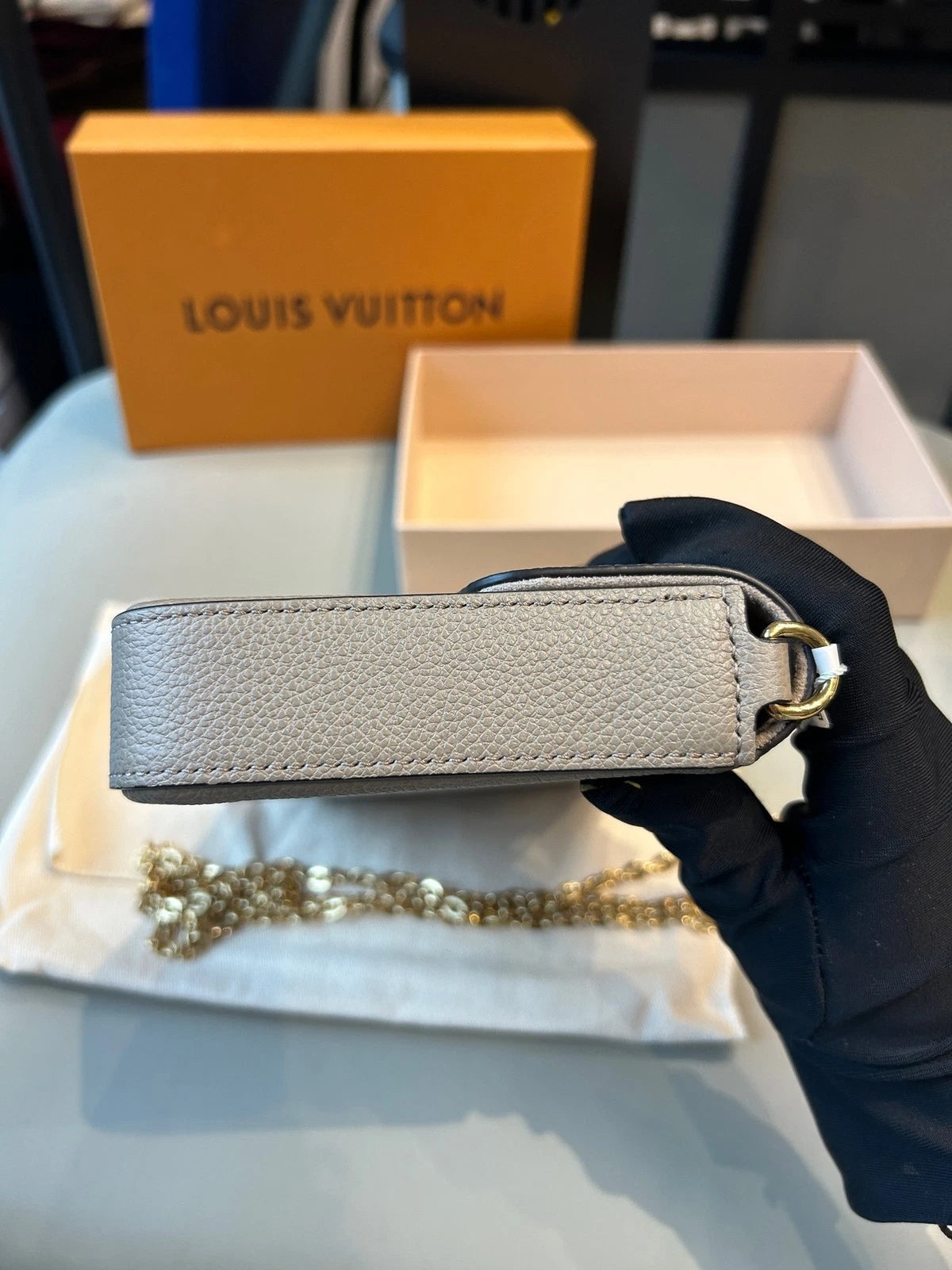 Louis Vuitton Pochette Felicie Gray 3-in-1 Gold Chain Crossbody Bag