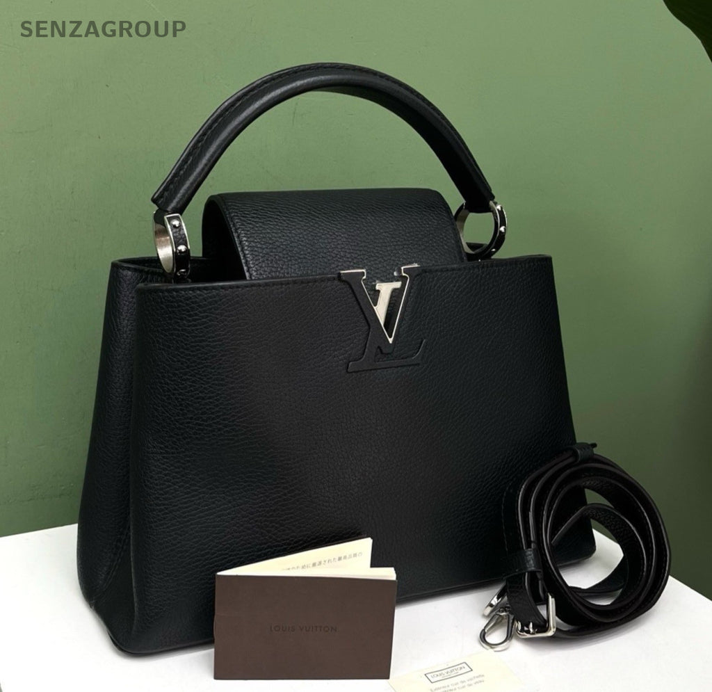 Louis Vuitton Capucines 2Way Top Handle Bag Crossbody Black Silver Women Classic