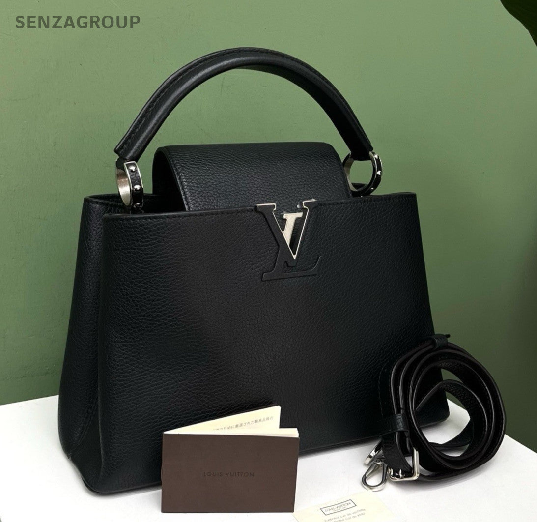 Louis Vuitton Capucines 2Way Top Handle Bag Crossbody Black Silver Women Classic