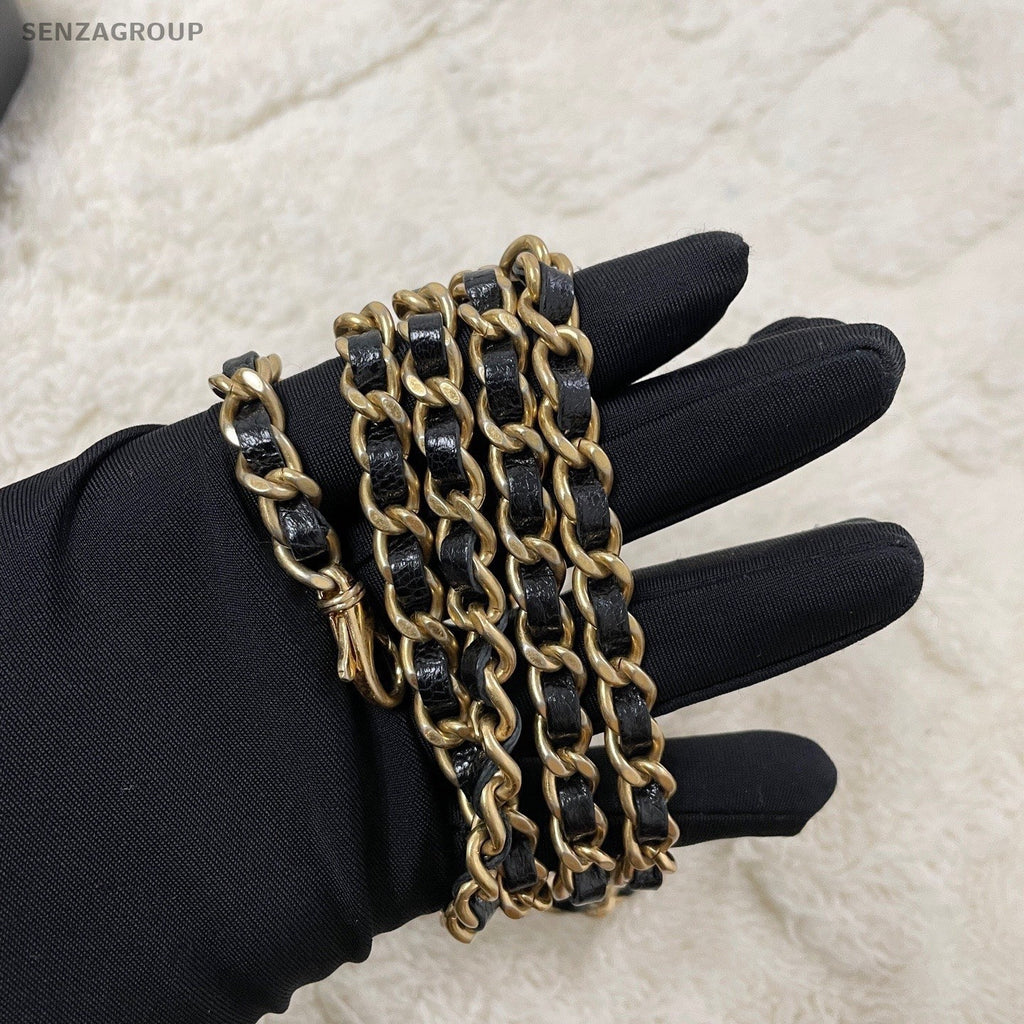 Chanel Leboy Chain Shoulder Bag Crossbody Black Gold Used Women Classic