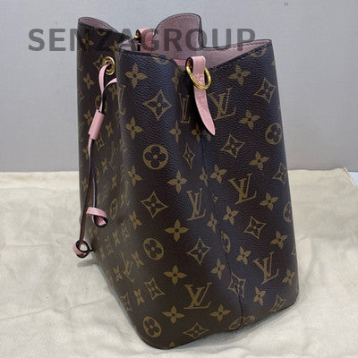 LV Monogram Bucket Bag Drawstring Shoulder Bag Brown Pink Gold Hardware