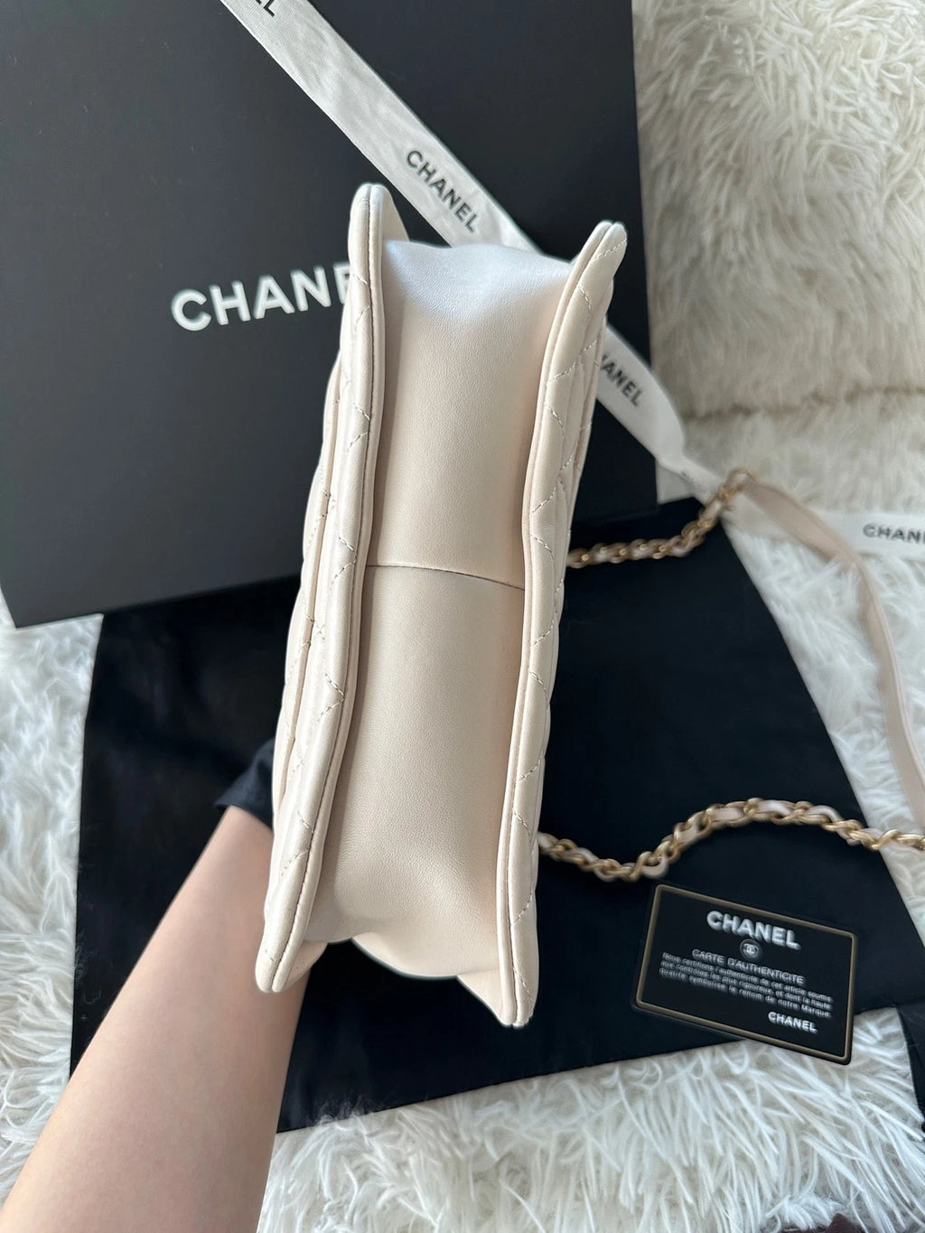 Chanel Light Beige Lambskin Tofu Messenger Crossbody Handbag For Women