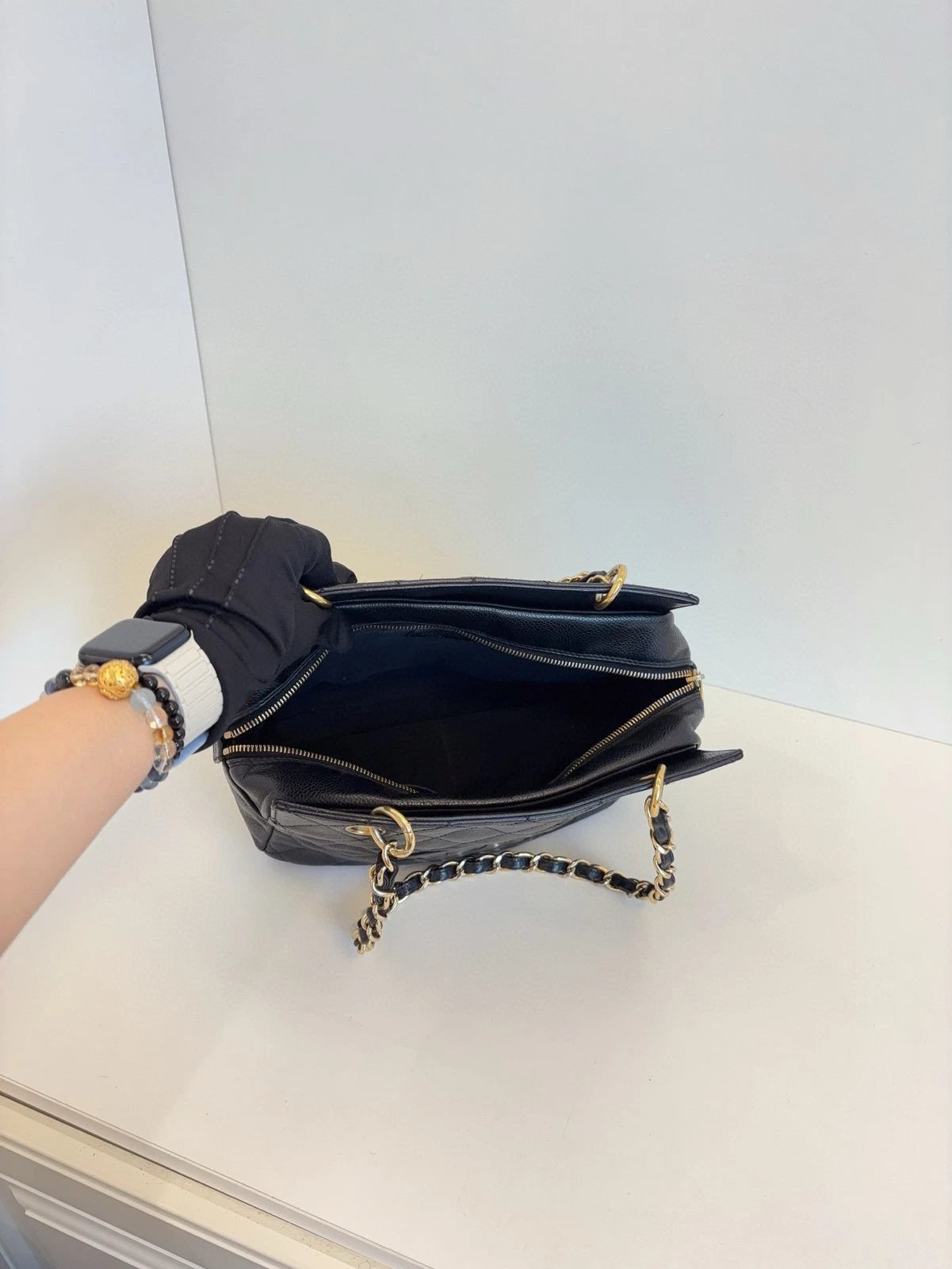 Chanel PTT Small Fatty Zip Tote Bag Black Caviar Leather Women Classic