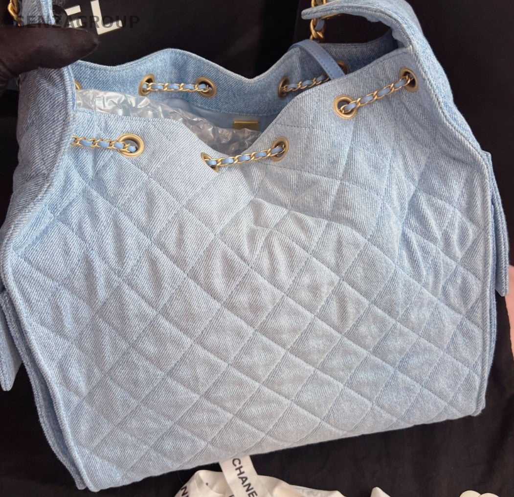 Chanel 25 MM Hobo Chain Shoulder bag Blue Gold Used Women Classic Diamond