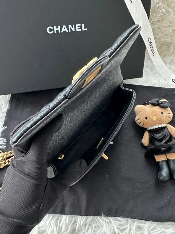 Chanel Black Gold Leather Heart Ball Mini Crossbody Bag For Women