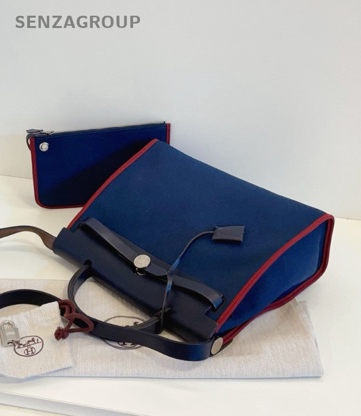 Hermes Herbag31 Top Handle Canvas Iris blue 2way Shoulder Handbag Women Classic