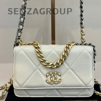 Chanel 19 WOC Lambskin Shoulder Bag White Gold Classic Women