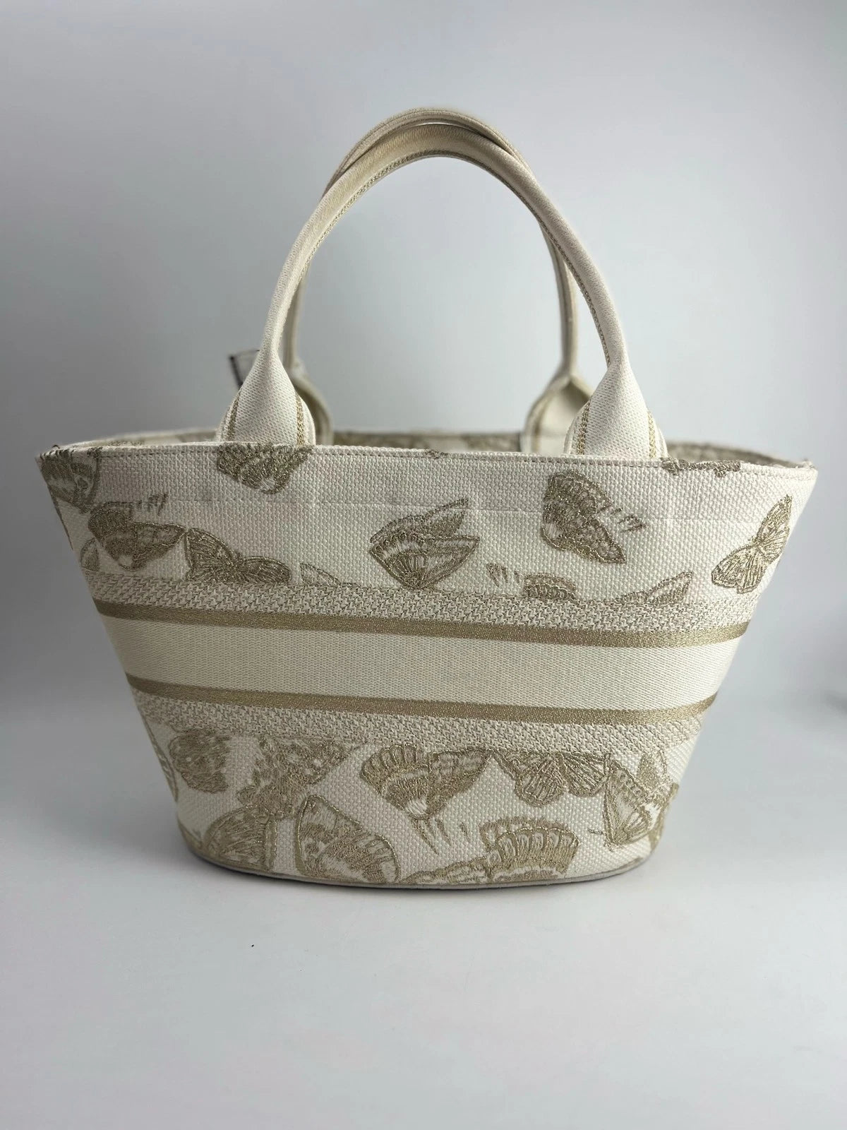 Dior Butterfly Embroidered White Gold Bucket Bag For Women