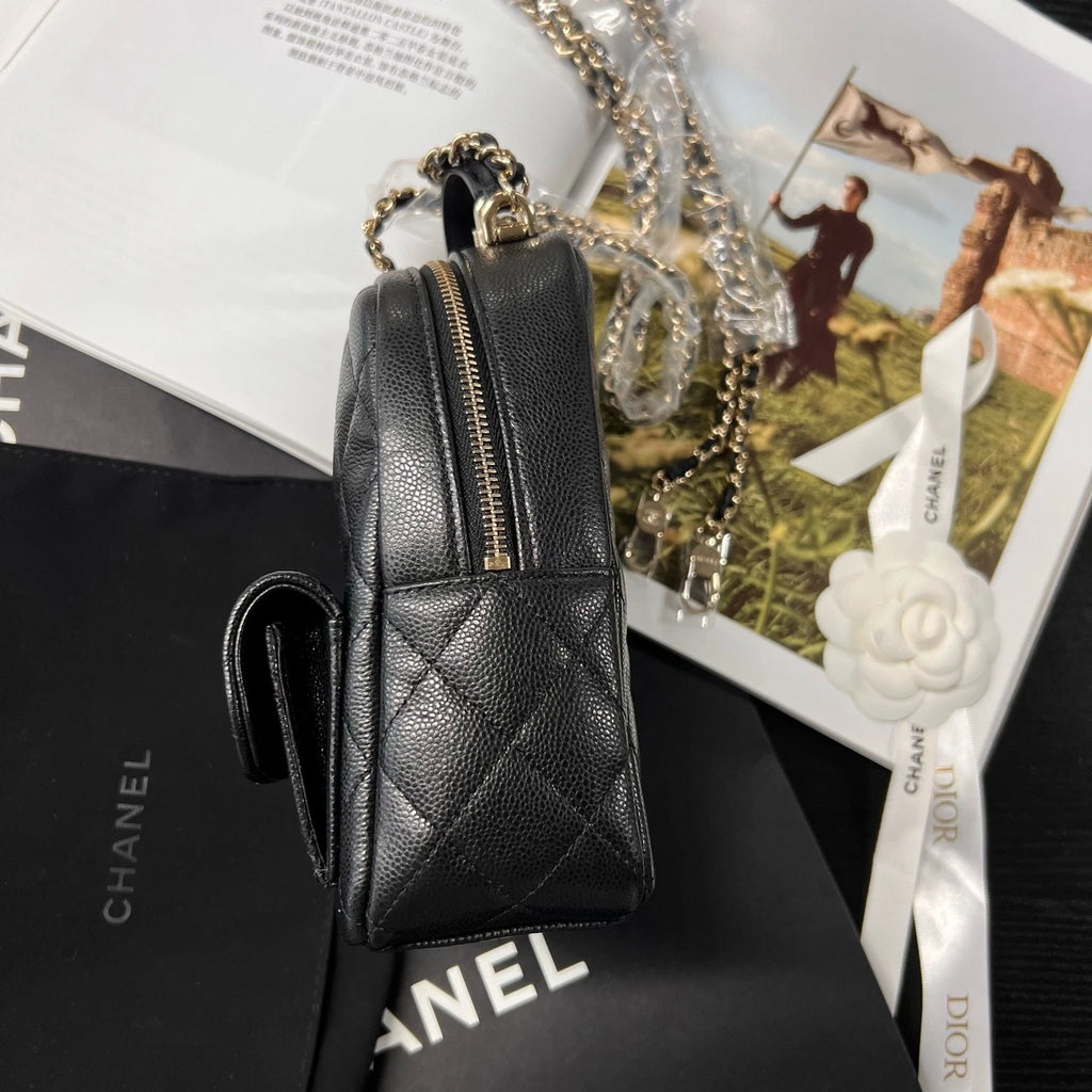CHANEL Mini Backpack Black Gold Diamond For Women