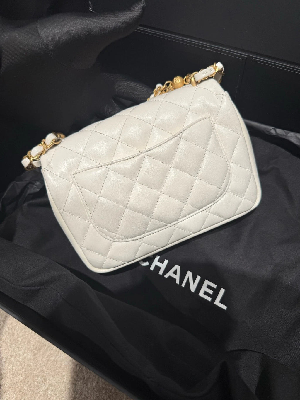 Chanel Pearl Chain White Gold Square Crossbody Bag For Women