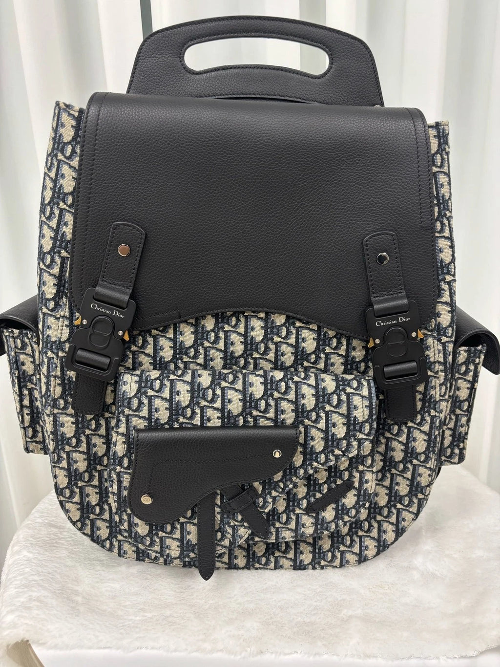 Dior Saddle Canvas Blue Backpack Excellent