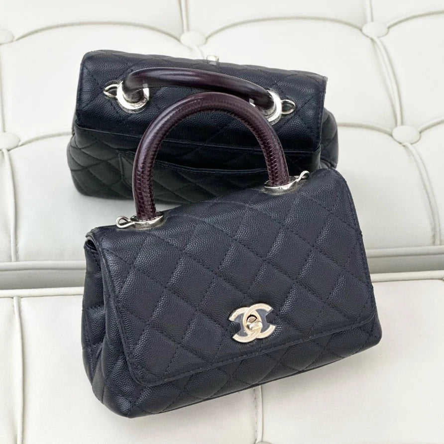 Chanel Coco Handle Mini Calfskin Chain Top Handle Shoulder Bag Black Women S