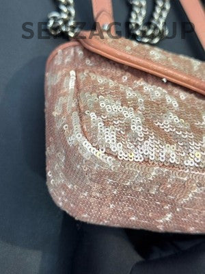 Gucci Marmont 22 Orange Sequin Chain Shoulder Bag Silver Hardware