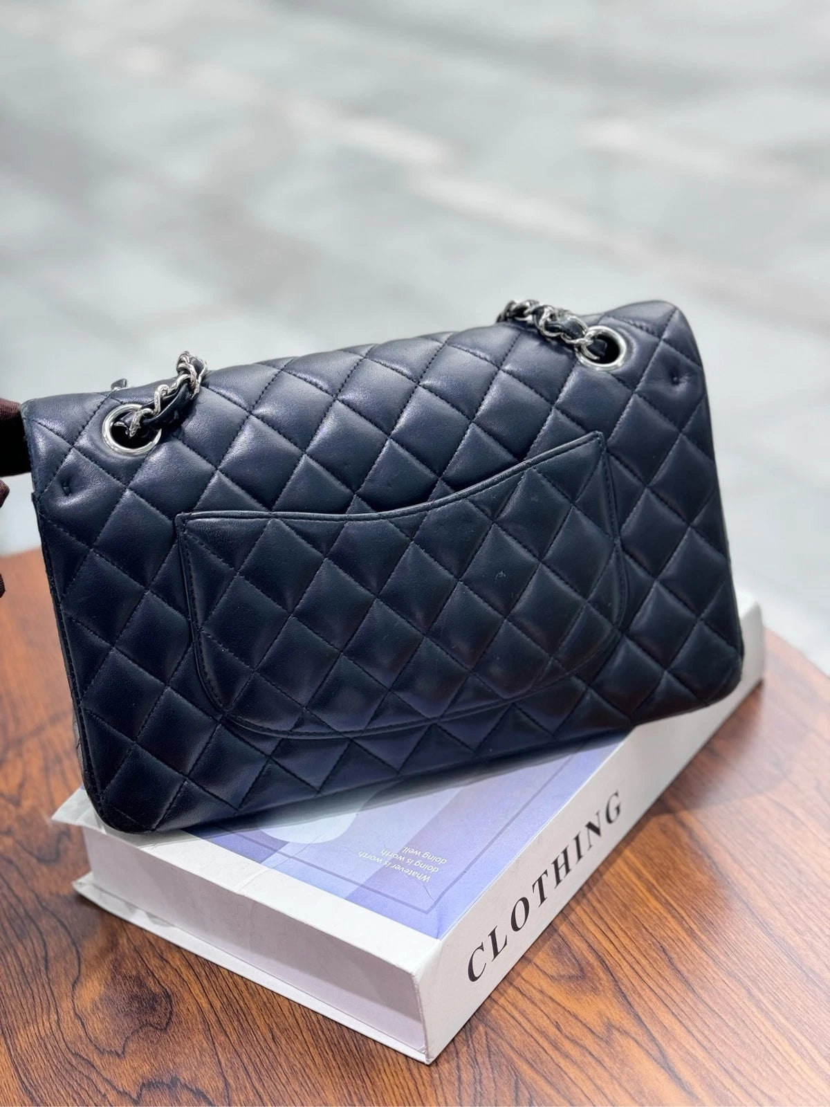 CHANEL Black Silver Lambskin Medium CF Shoulder Bag For Women Pre-owned