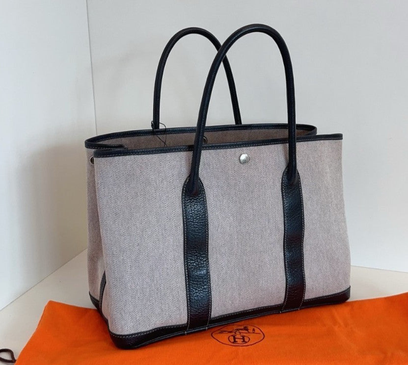 Hermes Garden Party36 Top Handle Bag Gray Black Silver Used Women Classic