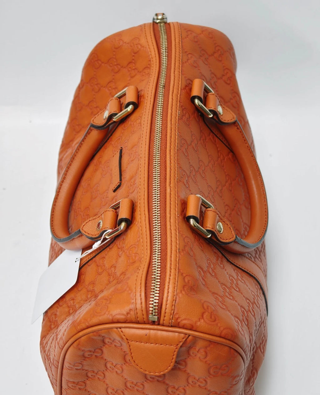 Gucci Boston Calfskin Monogram Top Handle Bag Orange Gold Used Women Classic