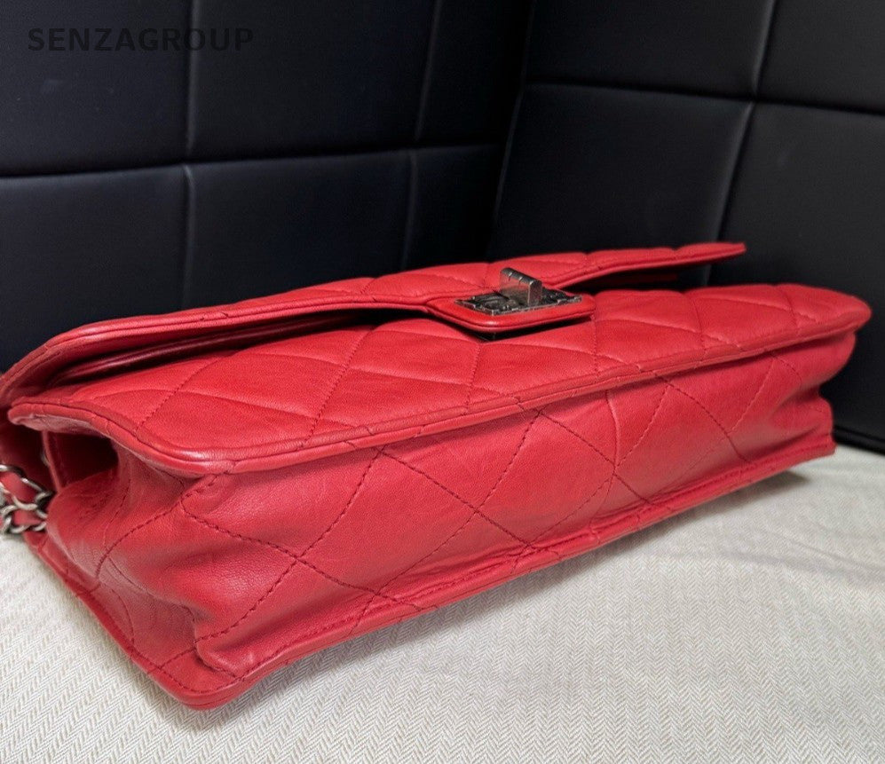Chanel Lambskin Chain Shoulder Bag Crossbody Red Silver Diamond Women Classic